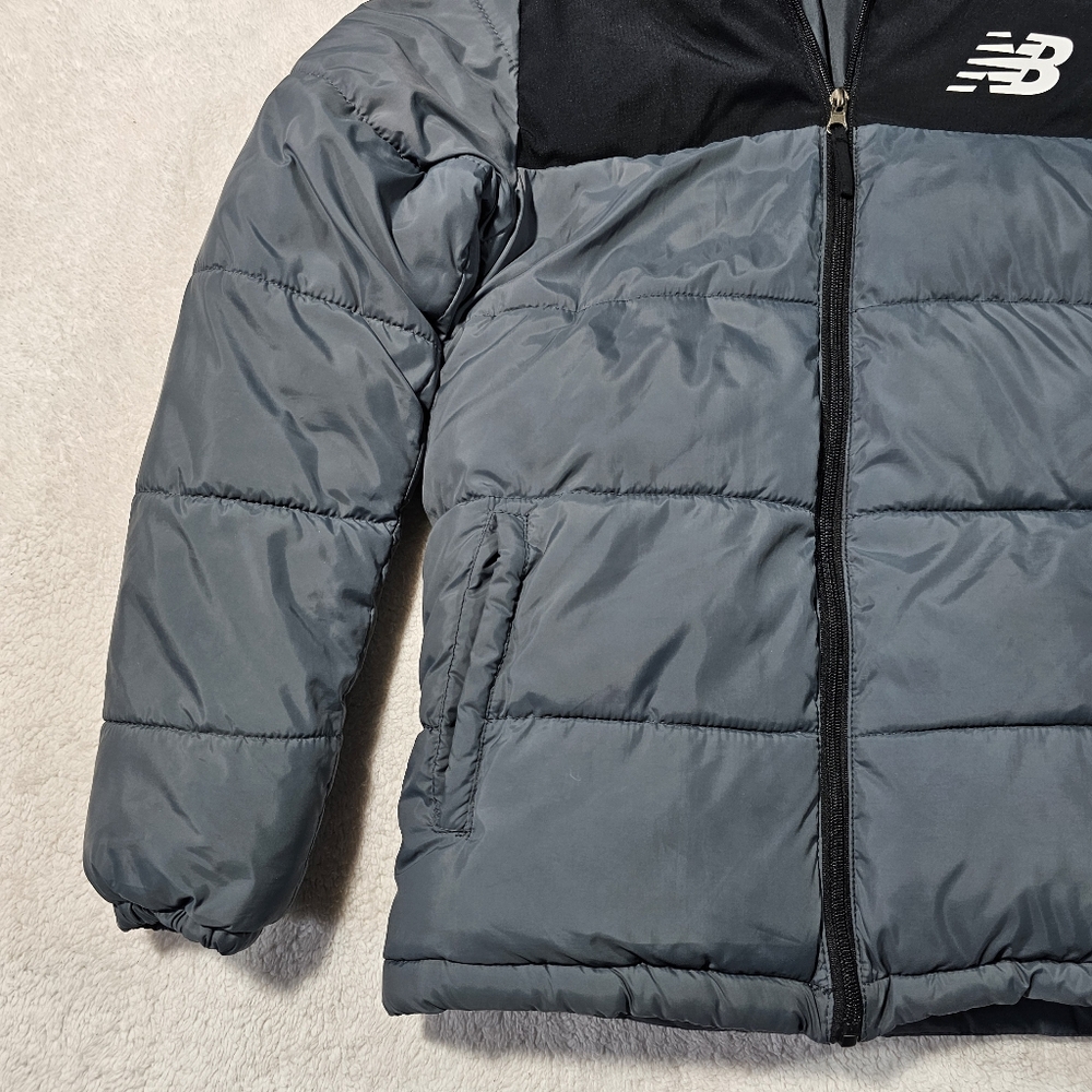 New Balance Black Gray Quilted Corduroy Ribbed Puffer Jacket 18/20 - Picture 3 of 8